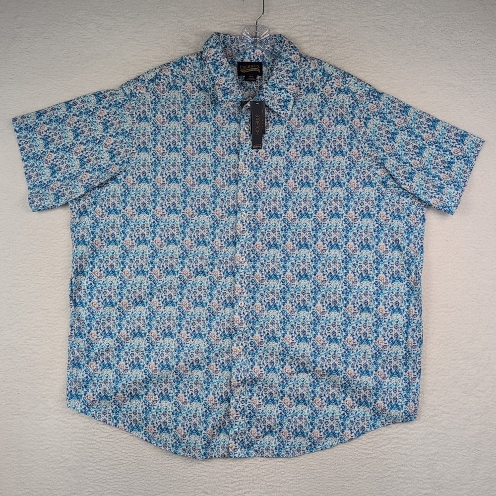 NWT Cremieux Premium Shirt Mens 3XB Short Sleeve Button Up White Blue Watercolor - Picture 2 of 4
